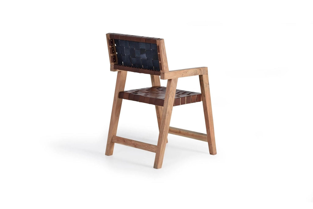 Set di 2 sedie in pelle naturale e legno di mango