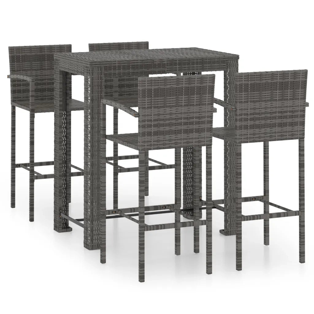 Set Bar da Giardino 5 pz | Set Salotto da Giardino con Braccioli in Polyrattan Grigio