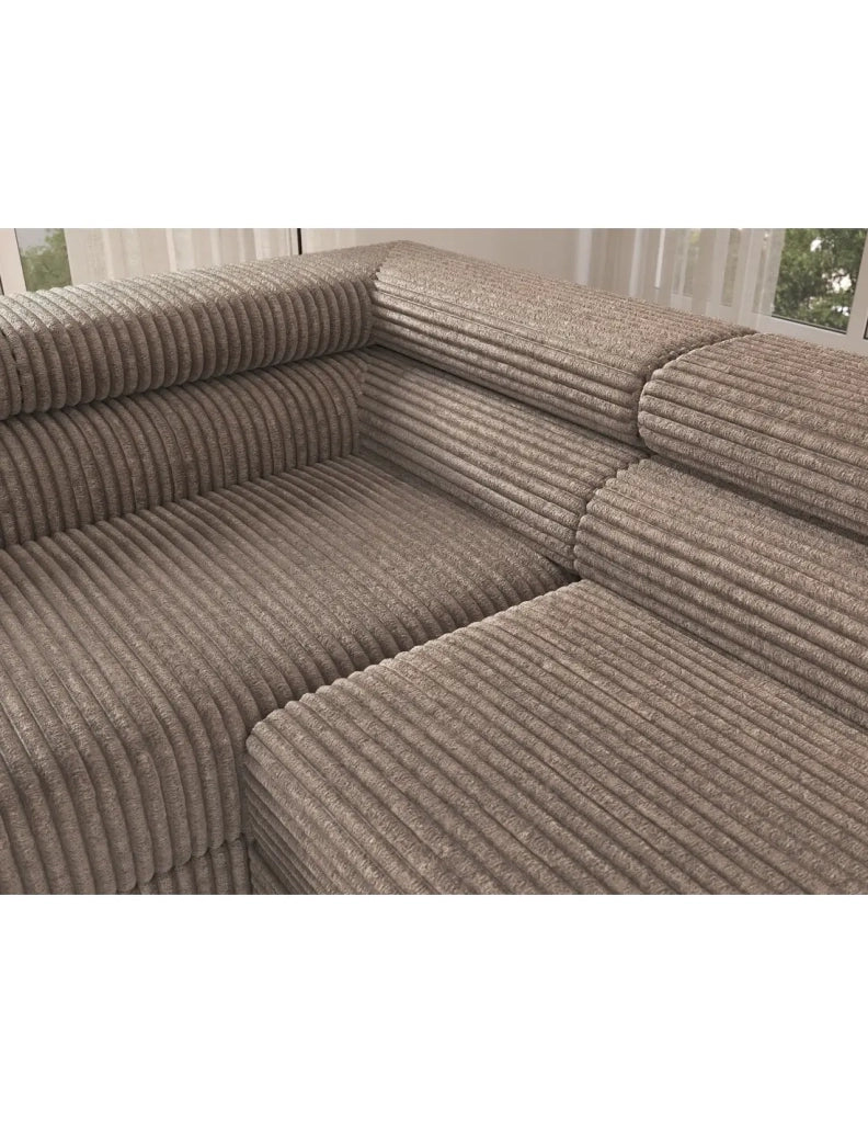 Divano ad angolo COLESIA convertibile 5 posti marrone chiaro velluto a coste – sinistra – 274x200cm