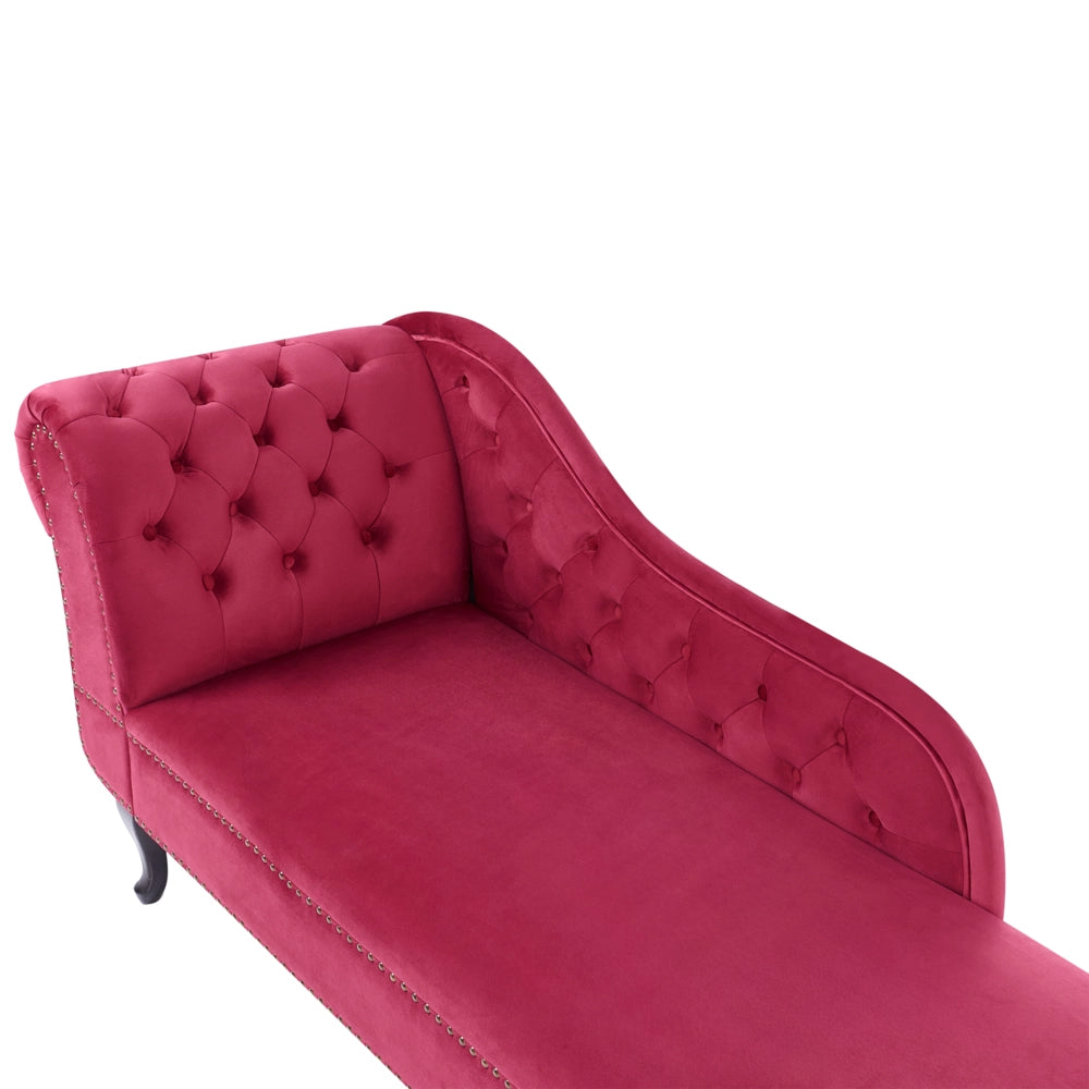 Chaise longue Bordeaux versione sinistra Velluto Abbottonato soggiorno Stile Chesterfield