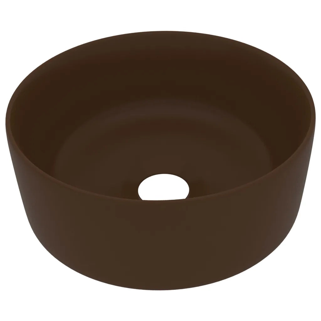 Lavandino Lusso-Lavabo-Lavello Rotondo Marrone Scuro Opaco 40x15cm in Ceramica
