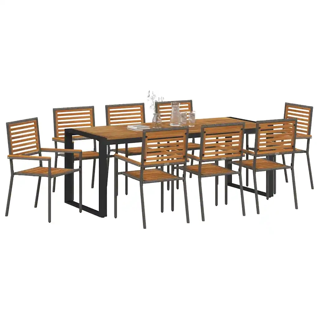 Set da Pranzo per Giardino 9 pcs Grigio e Marrone polyrattan 3365488