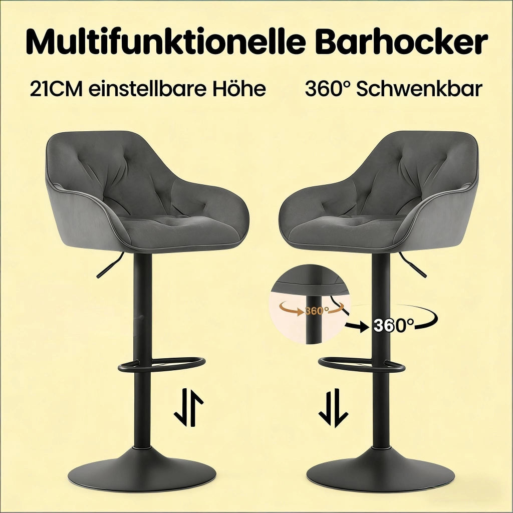 SGABELLO BAR Set da 2 pezzi 62,5-84 cm Samt Grigio Scuro
