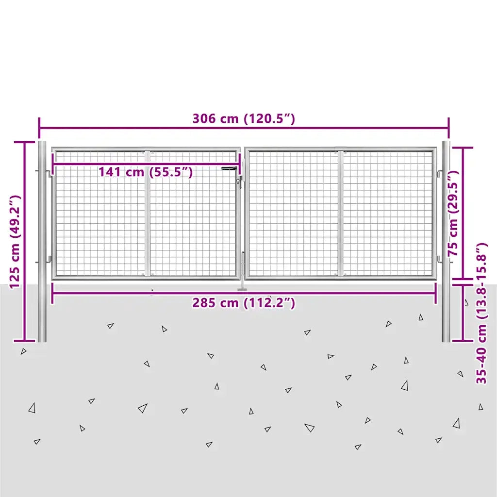 Cancello da Giardino in Acciaio Zincato 300x75 cm Argento 144761