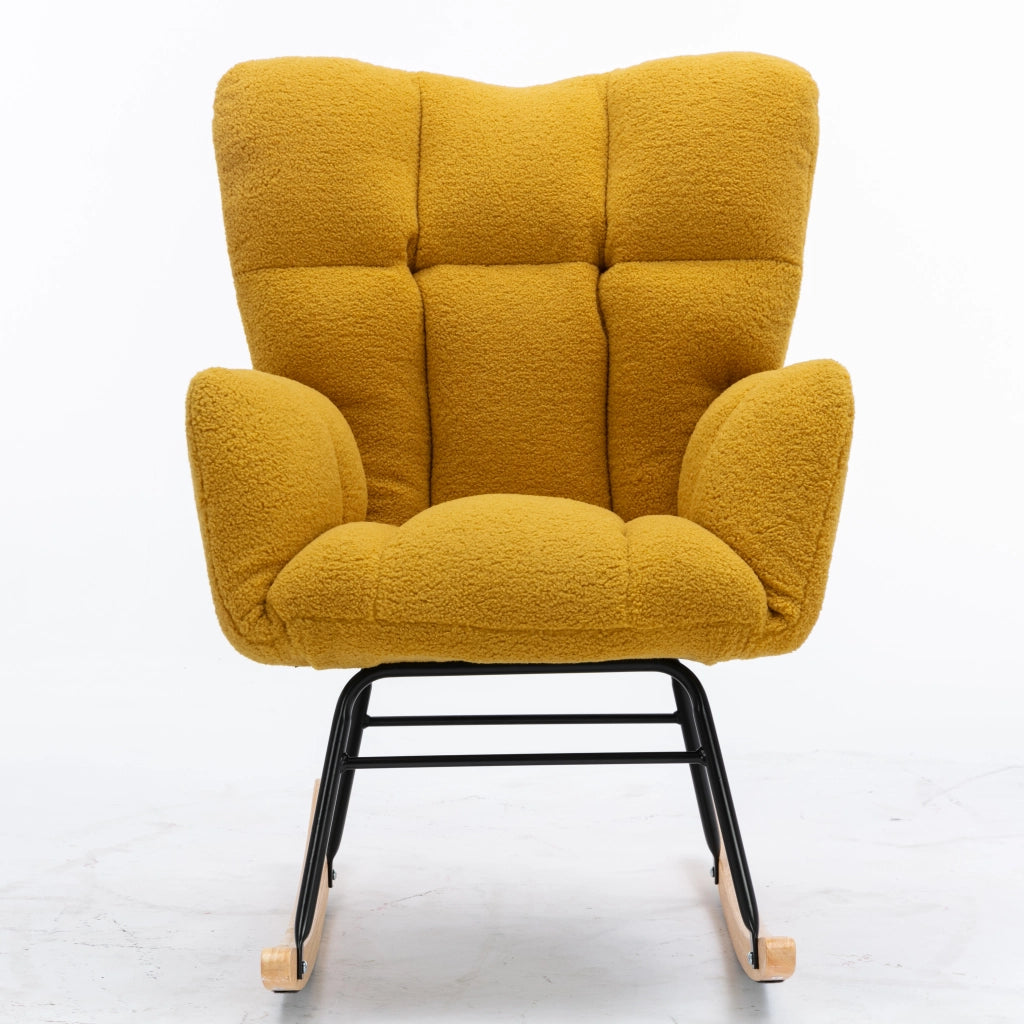 Poltrona Dondolo in Tessuto Boucl¨¦ Giallo ¨C MINIMAL ¨C Reclinabile, Imbottita, Soggiorno