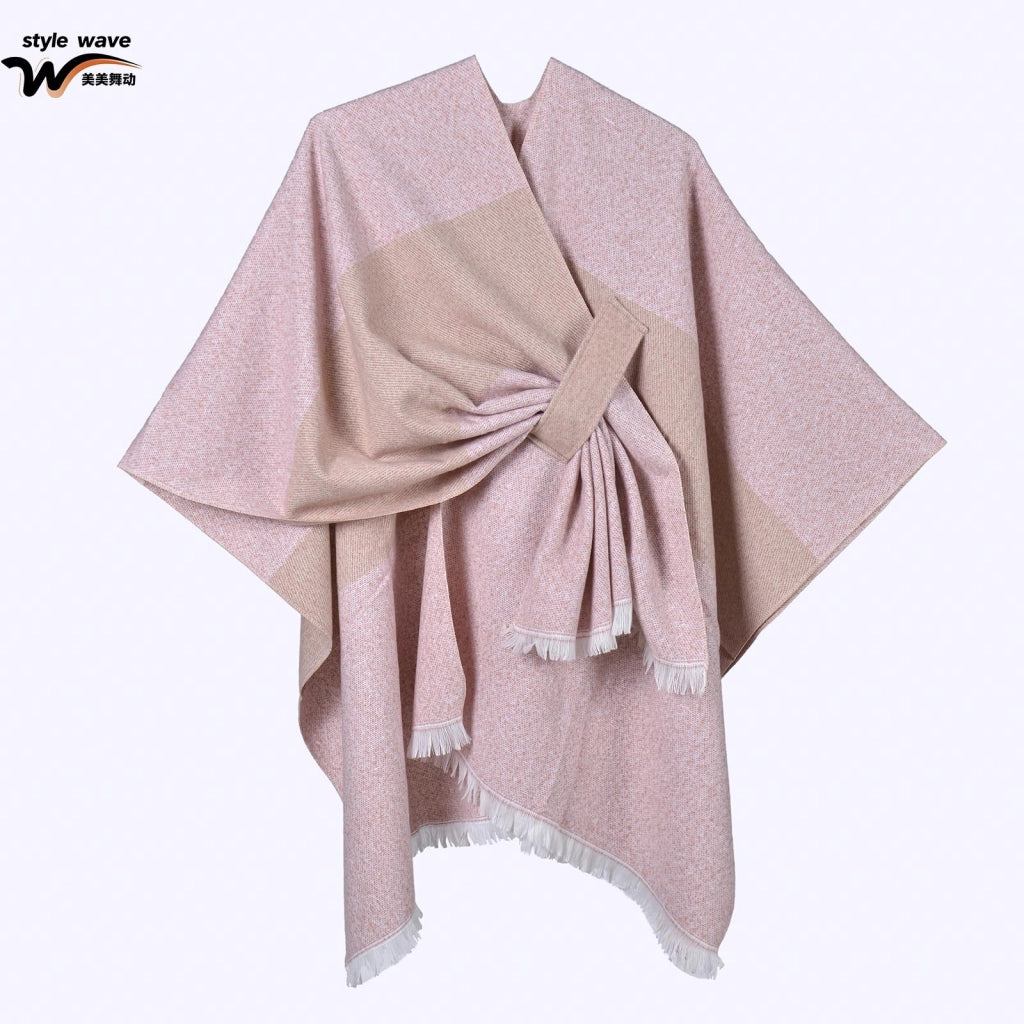 Sciarpa da donna, elegante mantello con cintura diagonale monocromatica
