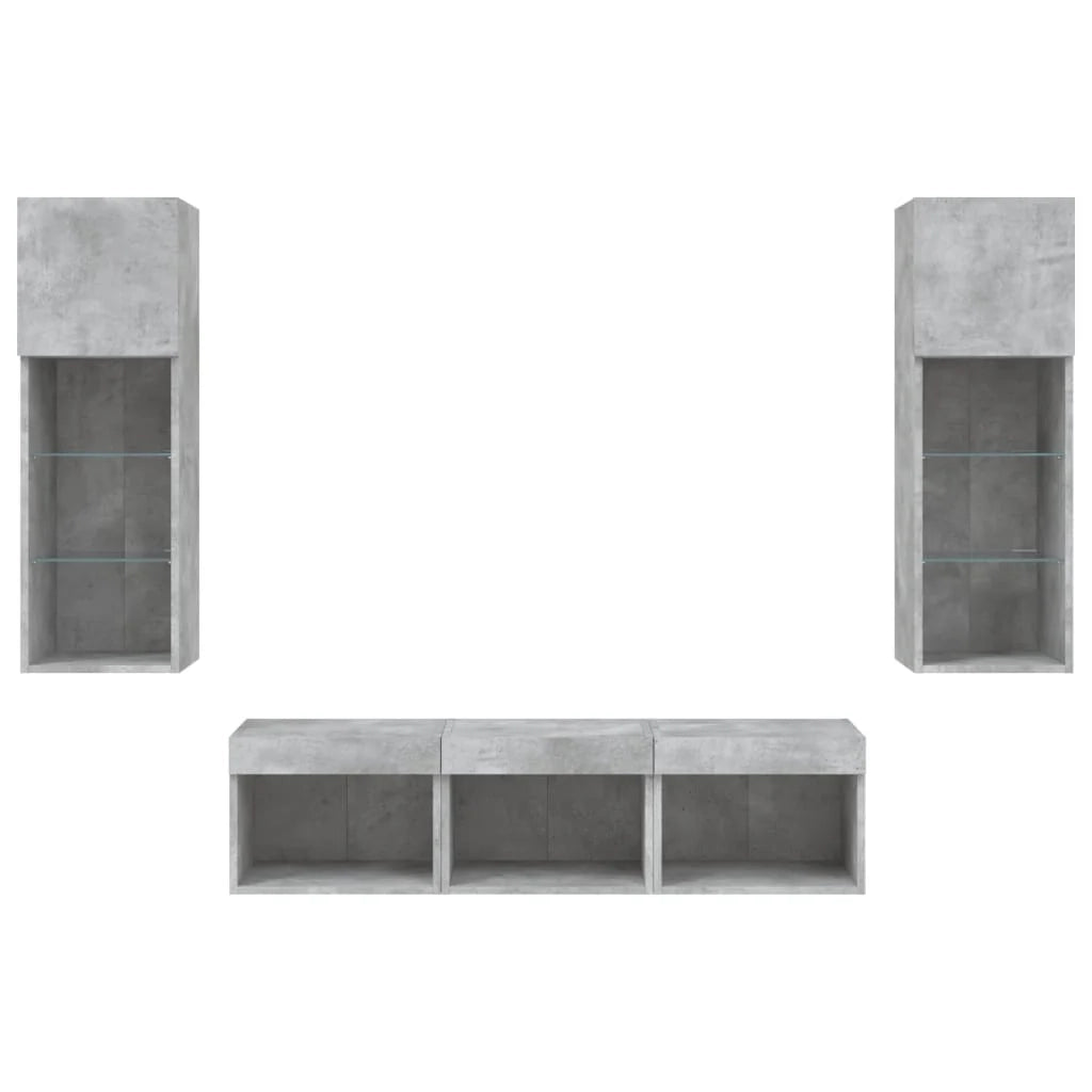 Mobile TV multimediale scaffale TV credenza mobile TV sala da pranzo soggiorno camera da letto con illuminazione a LED 5 pezzi legno ingegnerizzato grigio 02_0029383
