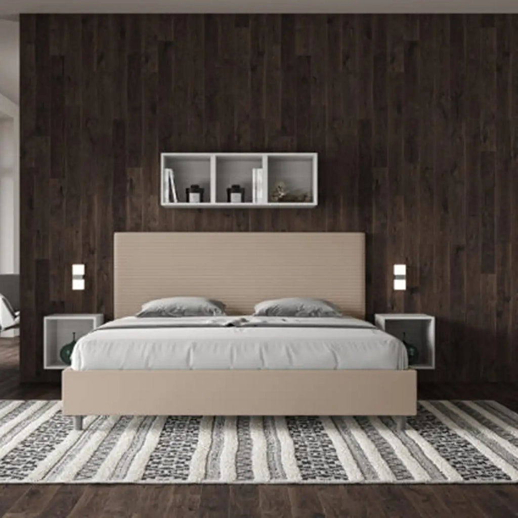 Letto matrimoniale king size senza rete imbottito 200x210 similpelle tortora Focus
