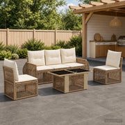 Set Divano da Giardino 6 pz Beige e Bianco Crema polyrattan 3436923