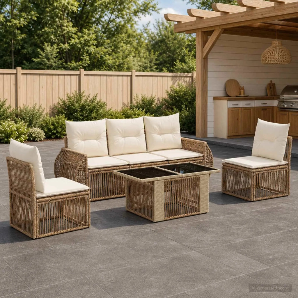 Set Divano da Giardino 6 pz Beige e Bianco Crema polyrattan 3436923