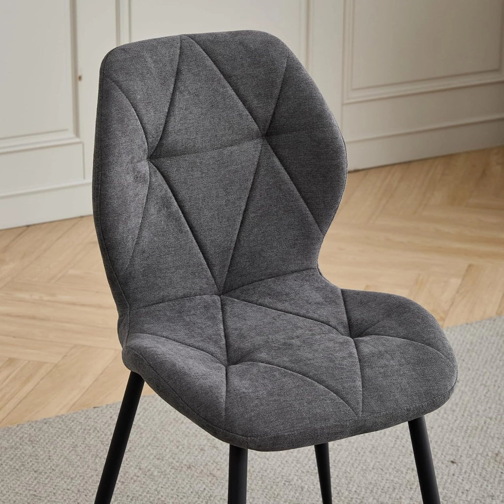 GrandCA HOME Set Tavolo e Sedie da Pranzo, Tavolo da Pranzo Rotondo da 100 CM e 4 Sedie Moderne in Lino, per Sala da Pranzo, Cucina, Soggiorno (Marmo + Grigio Scuro)