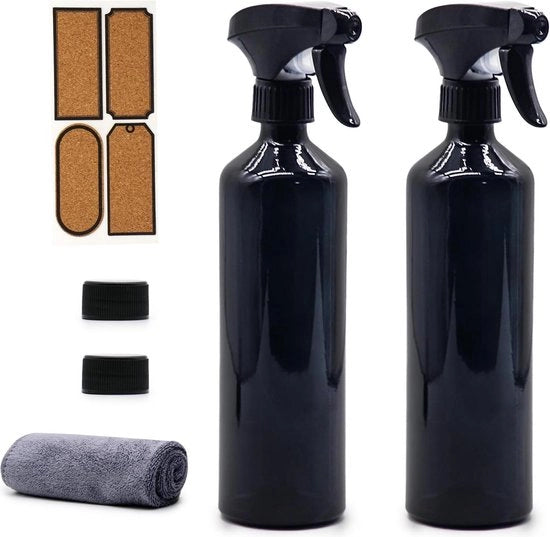 Set di bombole da spruzzo da 2 - Bocchette di vetro nere - Bombole da spruzzo a mano - Bocchette riutilizzabili - Bocchetta di aspirazione regolabile - Pulizia e giardinaggio