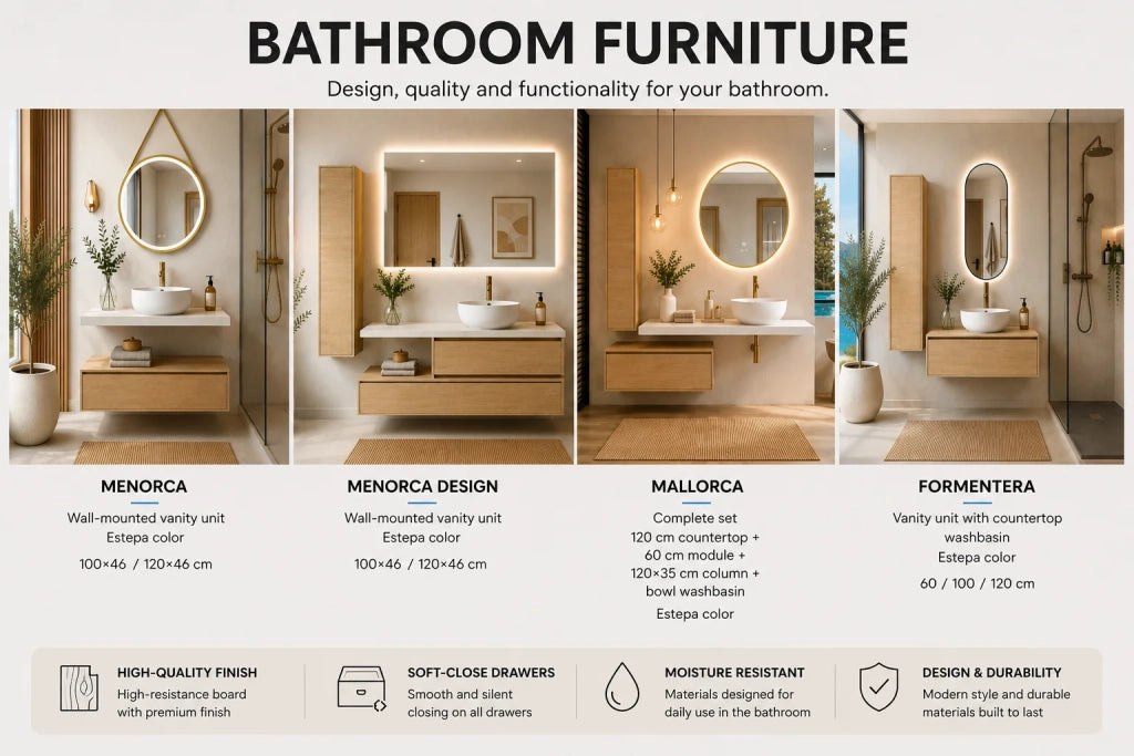 Mobile bagno componibile FORMENTERA con modulo da 120 cm, doppio lavabo, senza specchio