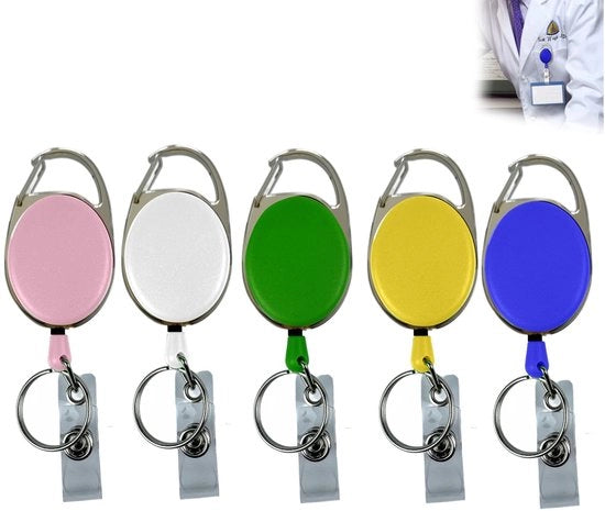 ID-kaarthouder intrekbaar con badgeholder con karabijnhaak in acciaio inossidabile - 60 cm cavo - heavy duty - per sanità e istruzione