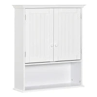 kleankin Mobile Bagno Sospeso con Armadietto a 2 Ante e Ripiano Aperto, Mensola Interna Regolabile, Bianco