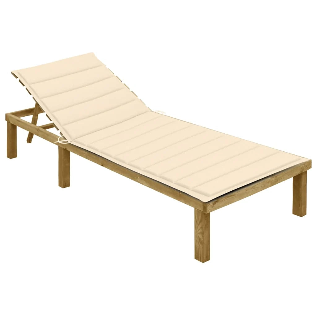 Lettino prendisole sedia a sdraio lettino prendisole letto da giardino mobili da esterno per patio con cuscino color crema legno di pino impregnato 02_0012437