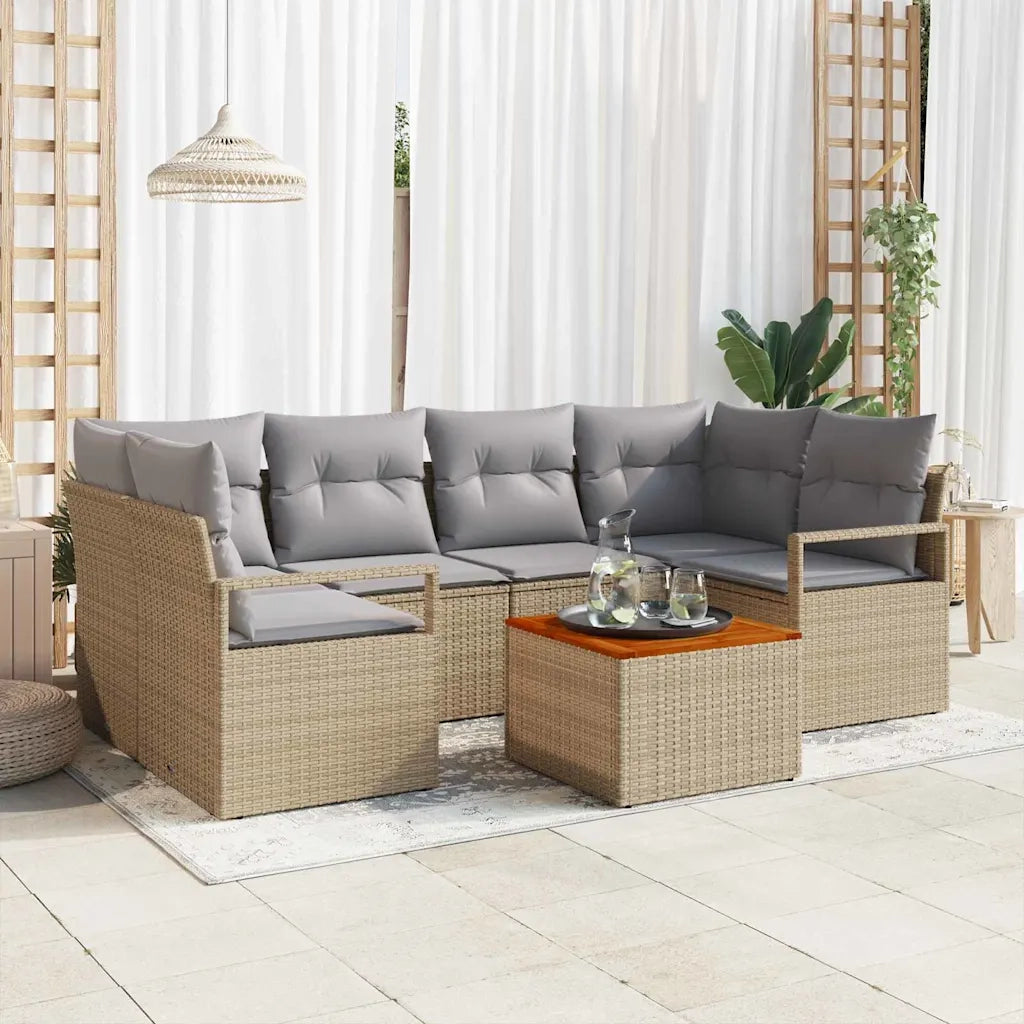 Set Divano da Giardino con cuscino 7 pcs Beige polyrattan 3347658
