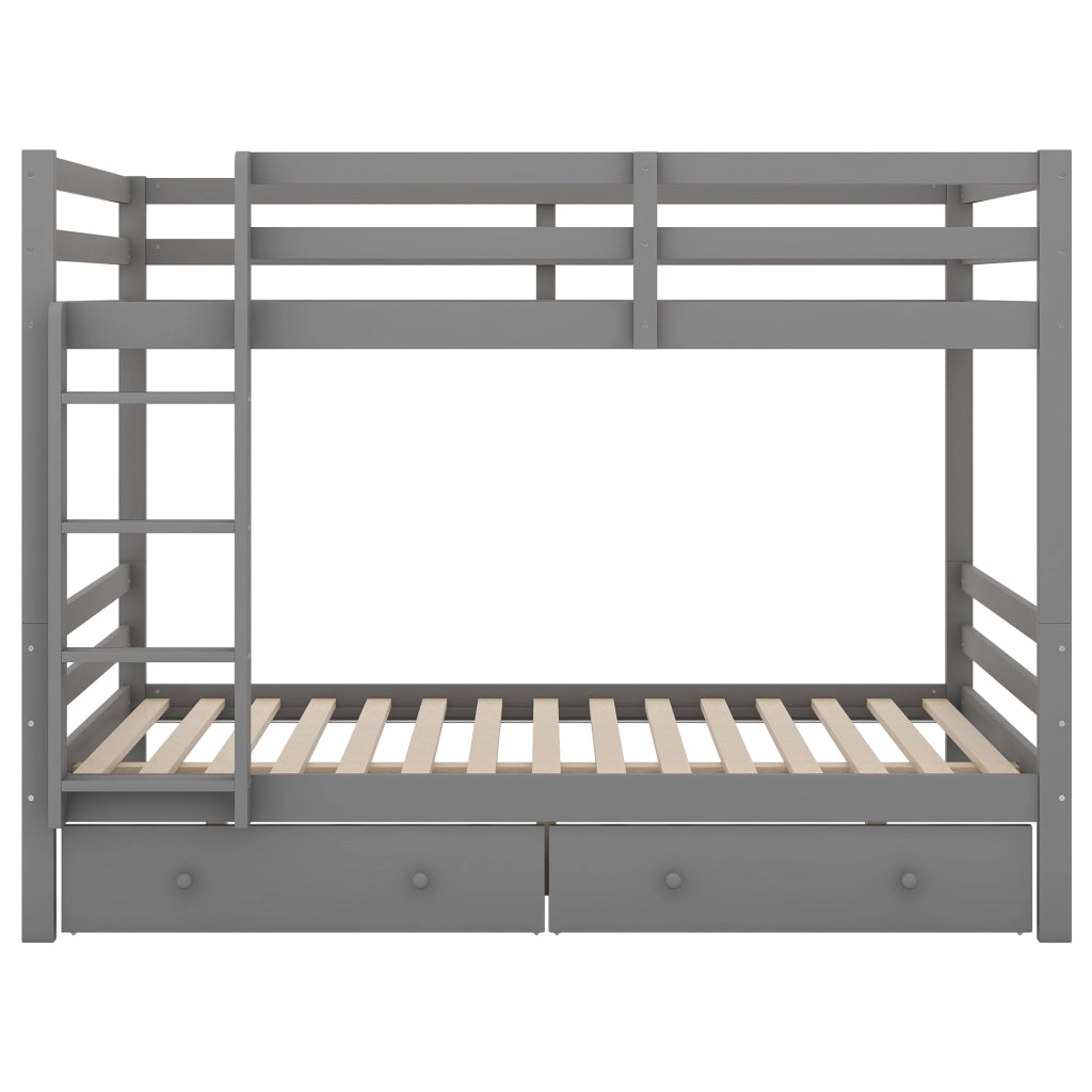 Letto a castello per bambini 140 × 200 cm con cassetti; scala e barriere alte; senza materasso; grigio