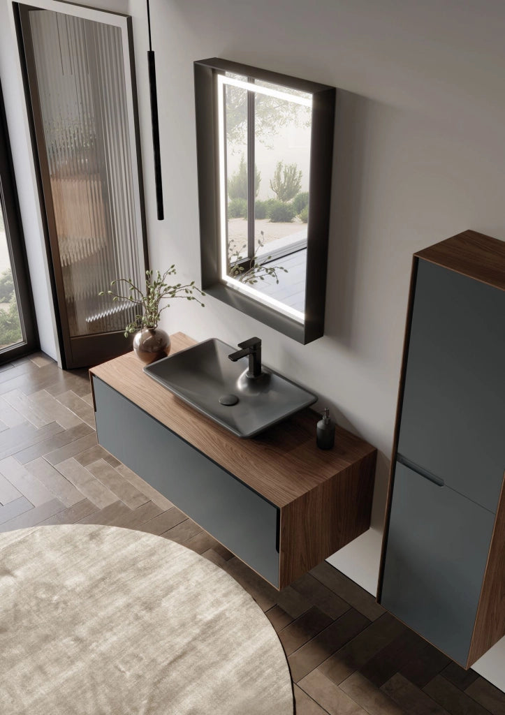 Set mobile lavabo con specchio (2 pezzi) "Craft 120" - 120 x 50 x 40 cm - Noce / Antracite