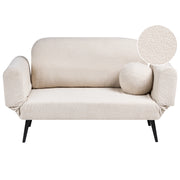 Divano letto con funzione letto cuscino rotondo rivestimento in bouclé gambe in ferro per soggiorno o camera da letto color bianco sporco