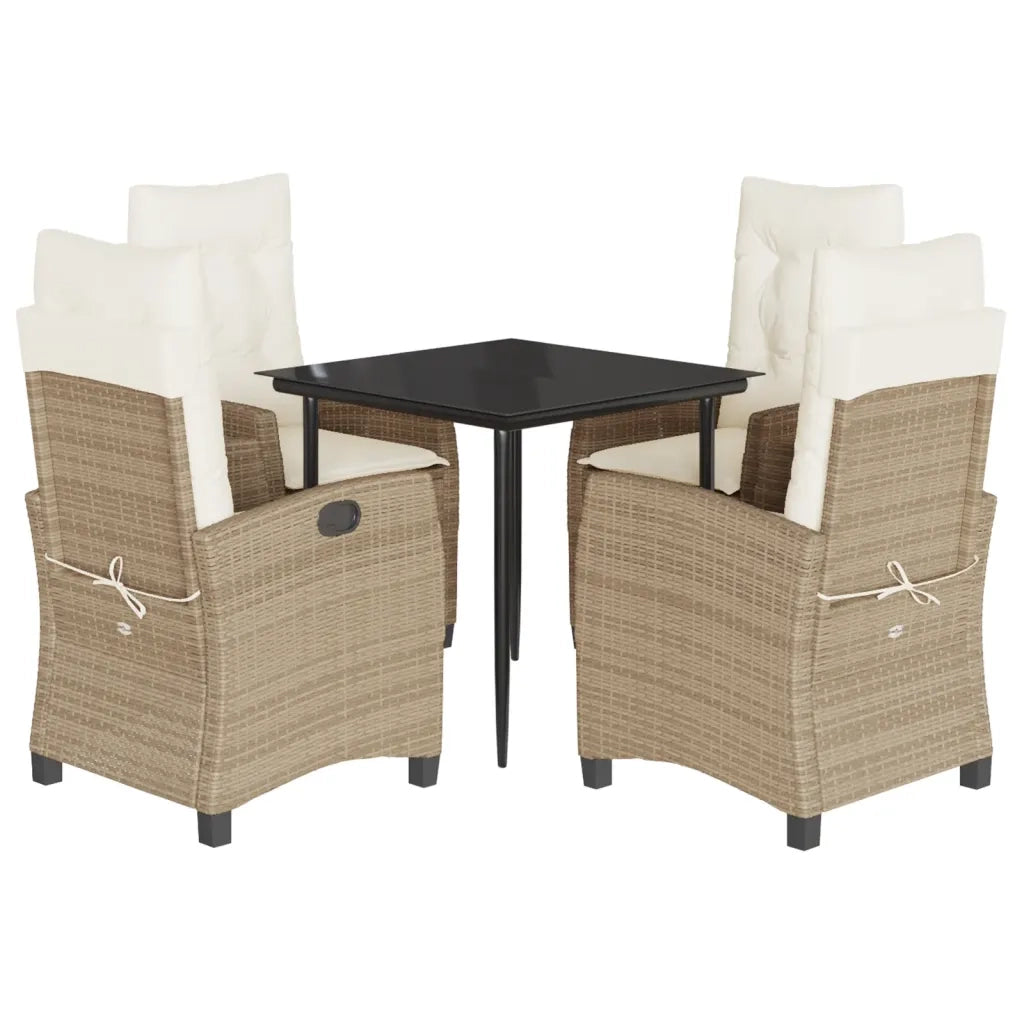 Set da Pranzo da Giardino 5 pz con Cuscini Beige in Polyrattan