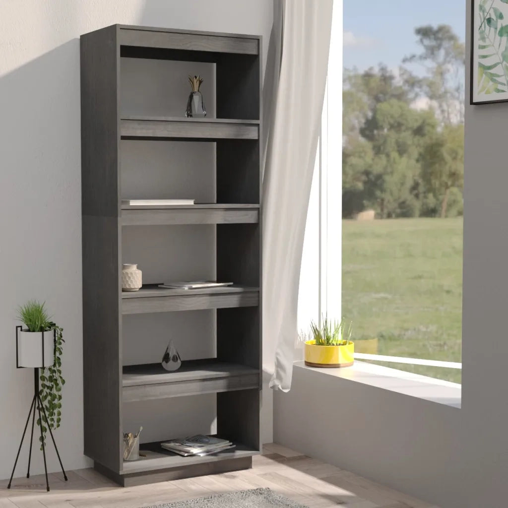 Libreria Divisorio-Scaffale per Libri-Mobile di Stoccaggio Grigio 60x35x167cm in Legno Massello di Pino
