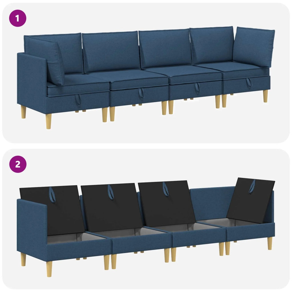 Set di divani modulari con spazio di archiviazione 4 pcs Blu