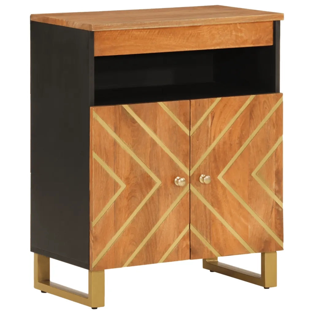 Mobiletto Marrone e Nero 60x33,5x75 cm Legno Massello di Mango 356808