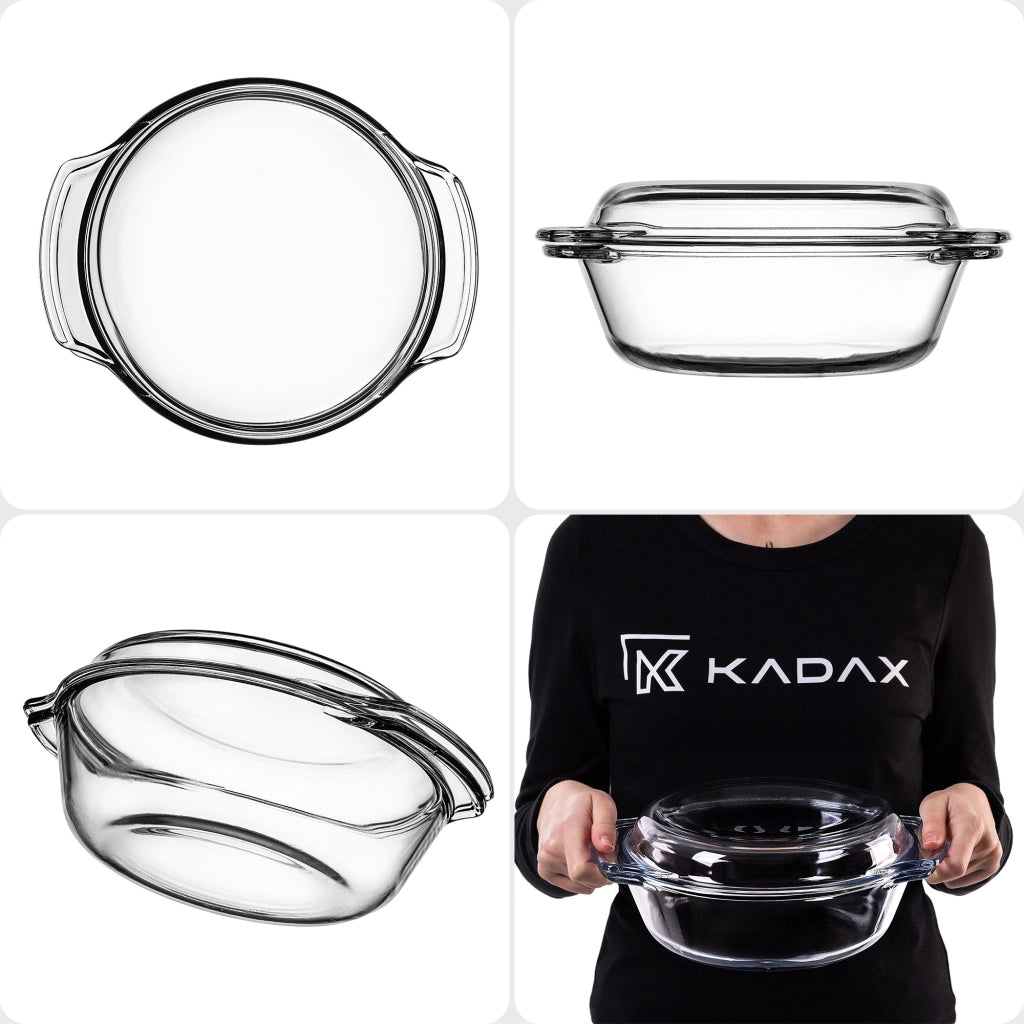 KADAX Piccola pirofila da forno con coperchio, 2,4 L, rotonda in vetro