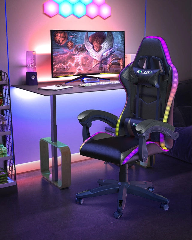 Sedia da gaming,  Sedia da gaming professionale con tecnologia LED RGB integrata, con poggiatesta, supporto lombare e braccioli