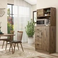 Credenza Moderna con 3 Cassetti e Armadietti, Mobile Dispensa per Cucina e Soggiorno in Legno, 80x40x178cm, Noce