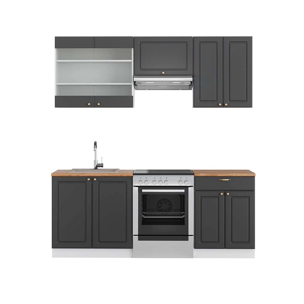 Cucina componibile Fame-Line Antracite-oro/Bianco 200 cm, PL Rovere Vicco