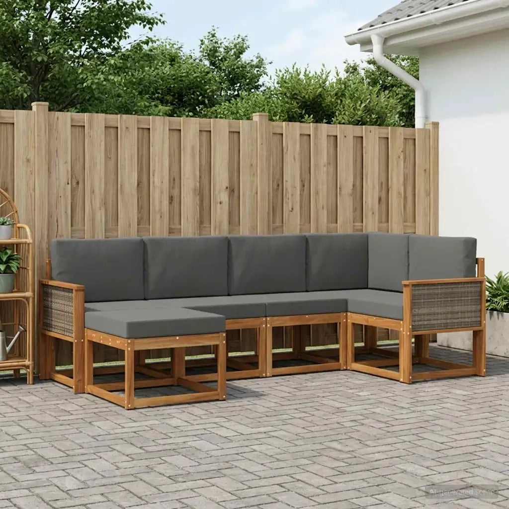 Set di divani da esterno 6 pcs Naturale e Antracite Poliestere