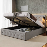 Letto imbottito matrimoniale 160x200 con luci laterali, porte USB, contenitore e rete a doghe in legno, grigio