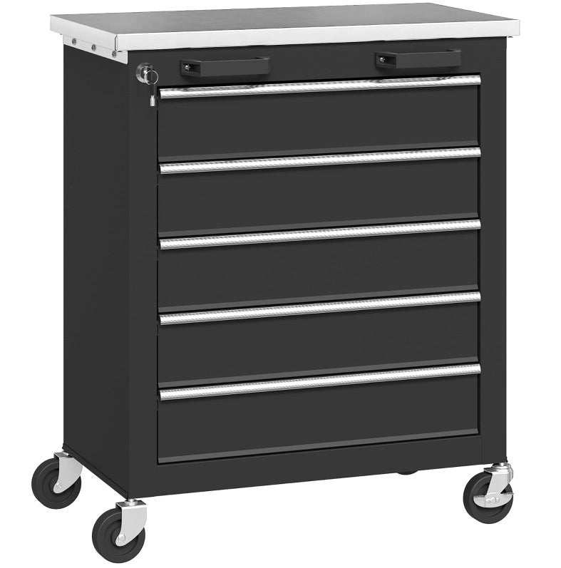Carrello portautensili in acciaio con 5 cassetti nero