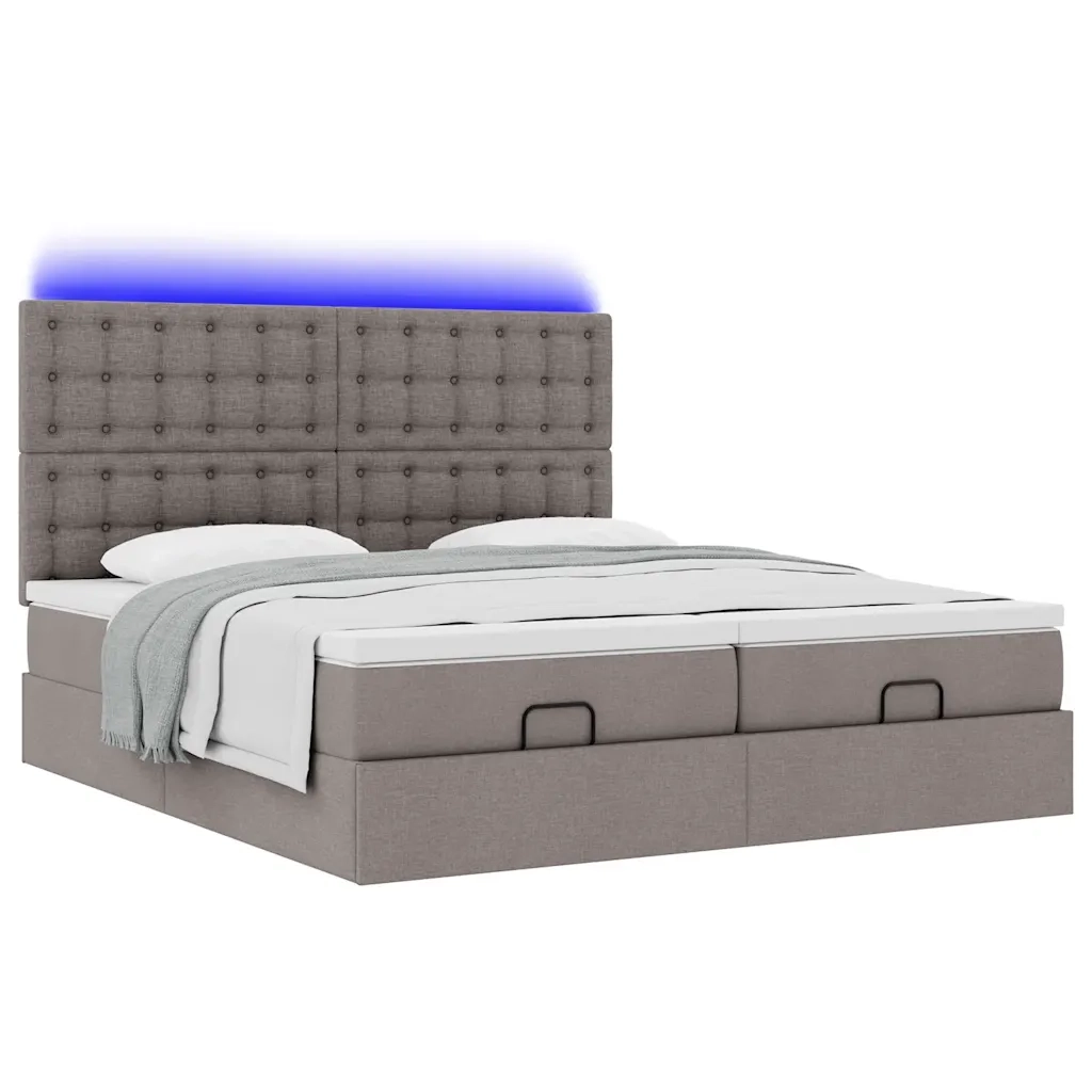 Struttura Letto Pouf con Materassi Tortora 200x200 cm Tessuto