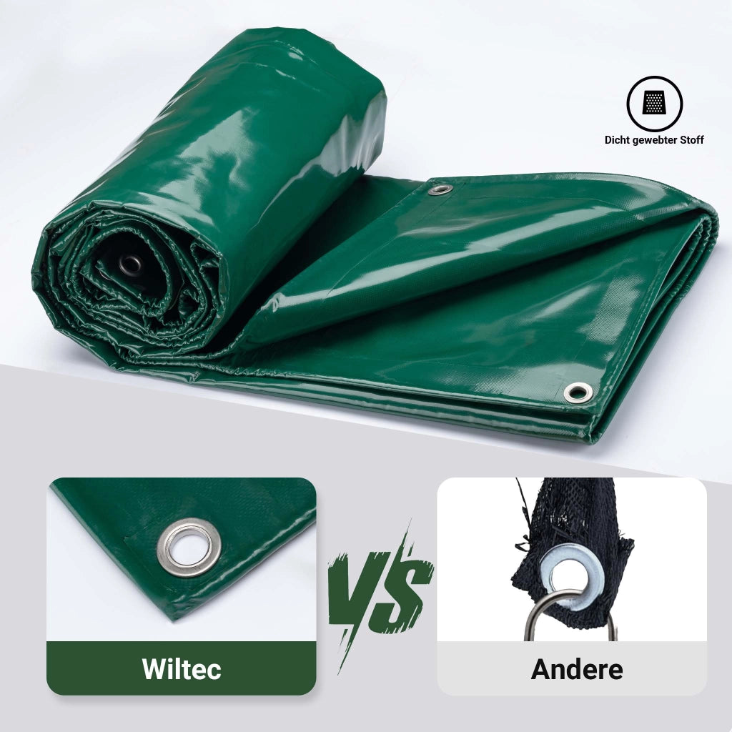 Telone occhiellato verde 3 x 4 m resistente alle intemperie e a raggi UV, impermeabile, robusto telo di protezione in poliestere 650 g/m² con rivestimento in PVC