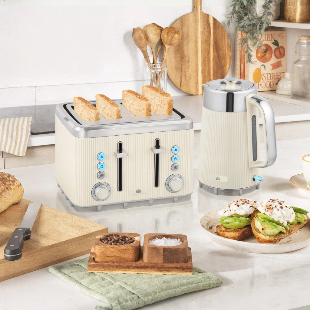Set Bollitore Elettrico 1,7L e Tostapane 4 Fette ¨C Xylo ¨C 2200W Crema
