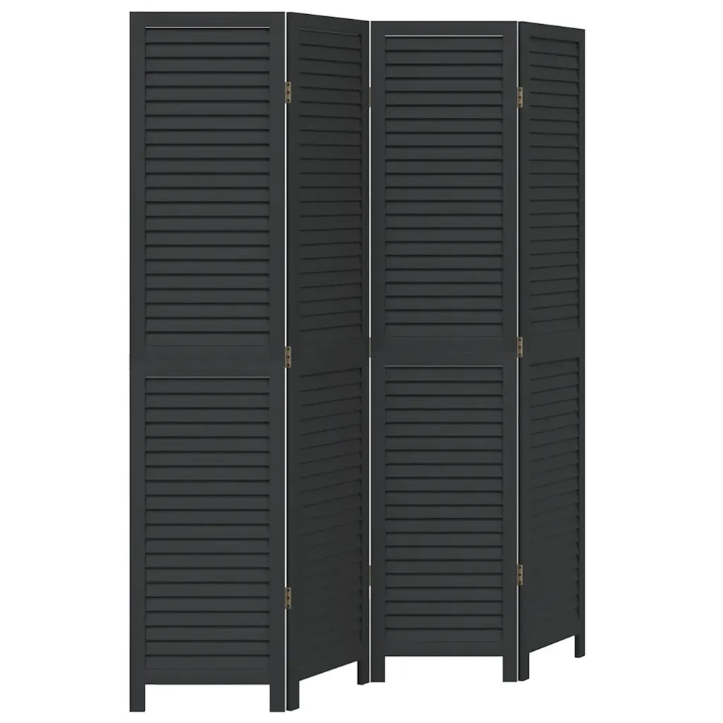 Divisorio Ambienti 4 Pannelli Nero Legno Massello di Paulownia 358850