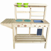 Cucina da esterno per bambini 75 x 30 x 88,5 cm con lavello multiuso 2 fornelli stile naturale finitura in legno 20_0017251