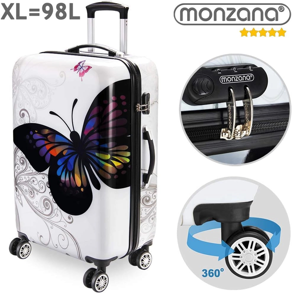 Trolley Butterfly Valigia Guscio Rigido XL Manico Telescopico Alluminio Ruote girevoli 360°