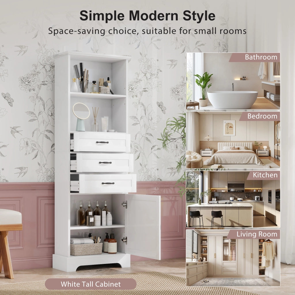 Armadietto Bagno con Cassetti e Ripiani ¨C MINIMAL ¨C Bianco 56x25.6x167