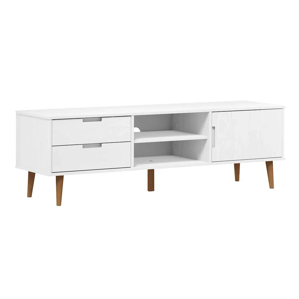 Mobile TV multimediale scaffale TV credenza mobile TV sala da pranzo soggiorno camera da letto 158 x 40 x 49 cm legno di pino massiccio bianco 02_0027731