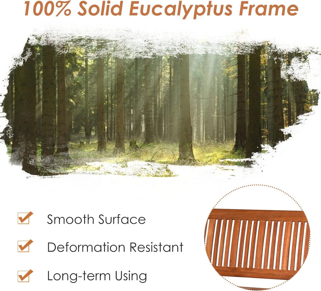 Panchina da giardino in legno di acacia, panca in legno di acacia, portata fino a 360 kg, per balcone, giardino, terrazza, 126 x 63 x 91 cm
