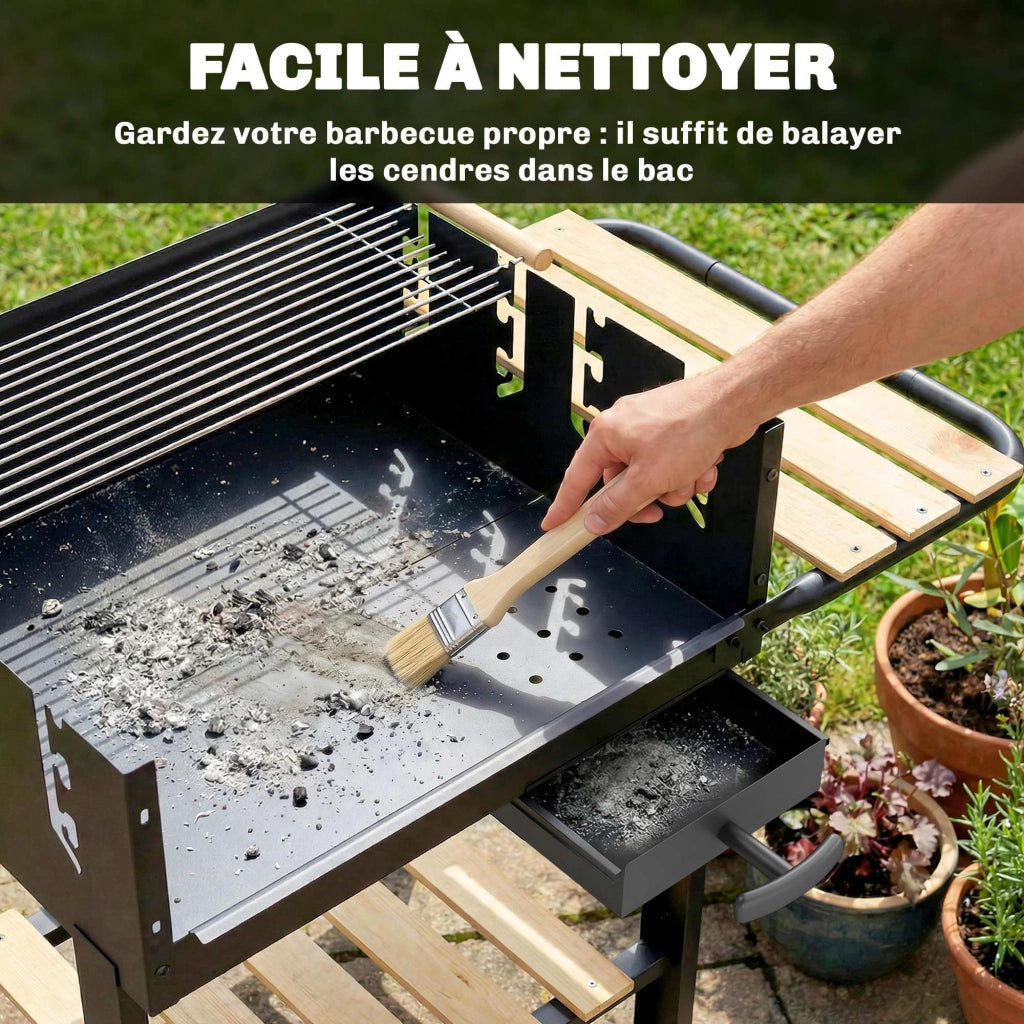 Carrello per Barbecue in Legno con 2 Griglie Regolabili ¨C zephmum ¨C Nero