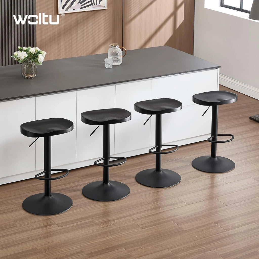 Sgabelli da Cucina Set di 2, Sgabelli da Bar per Colazione in Legno Massiccio, Sgabelli da Bar a Sella, Altezza Regolabile, Sgabelli Girevoli a 360° con Poggiapiedi, Nero, BH413sz-2