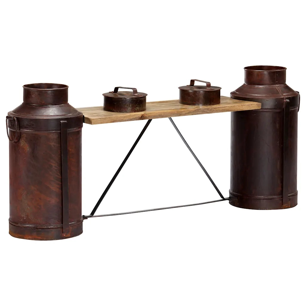 Panca con Fusti del Latte 150x33x64 cm Legno Massello di Mango 247888
