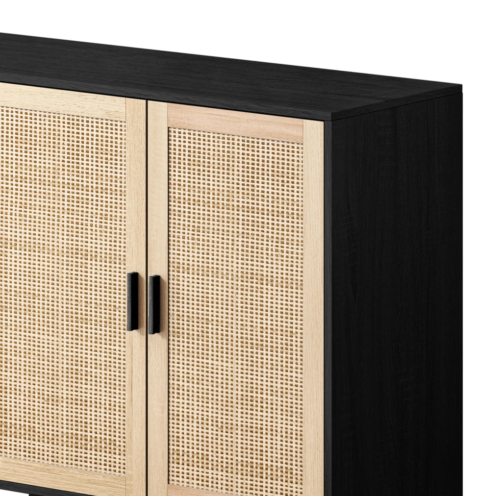Credenza con 4 ante in rattan 158 x 40 x 88 cm nera