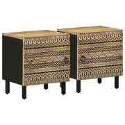Comodini 2pz Neri 40x33,5x46 cm Legno Massello Mango Grezzo