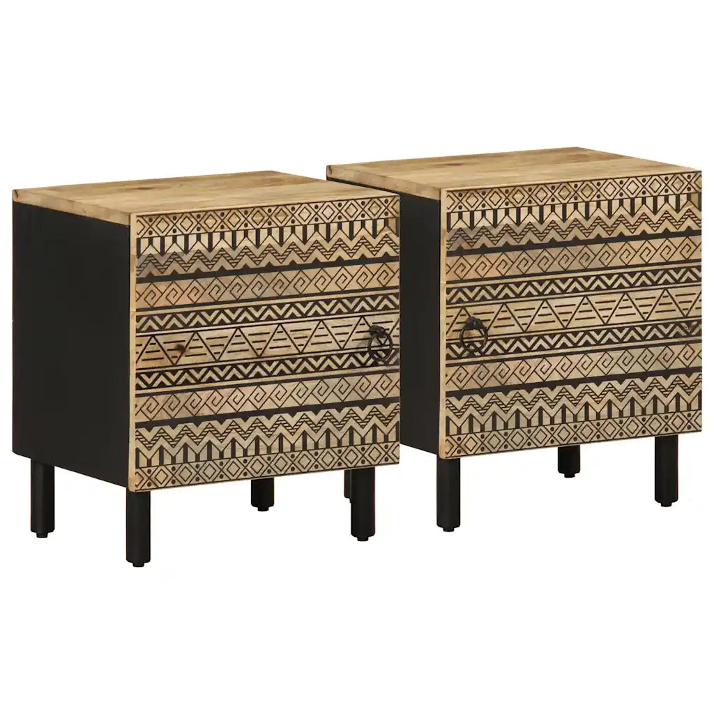 Comodini 2pz Neri 40x33,5x46 cm Legno Massello Mango Grezzo